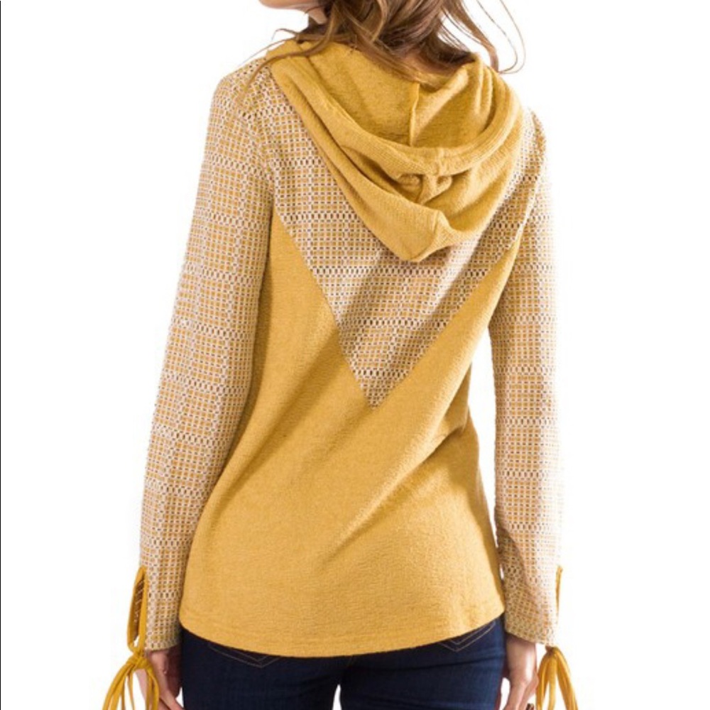 Anthro Anama Mustard Tie Sleeve Hoodie - Picture 6 of 8